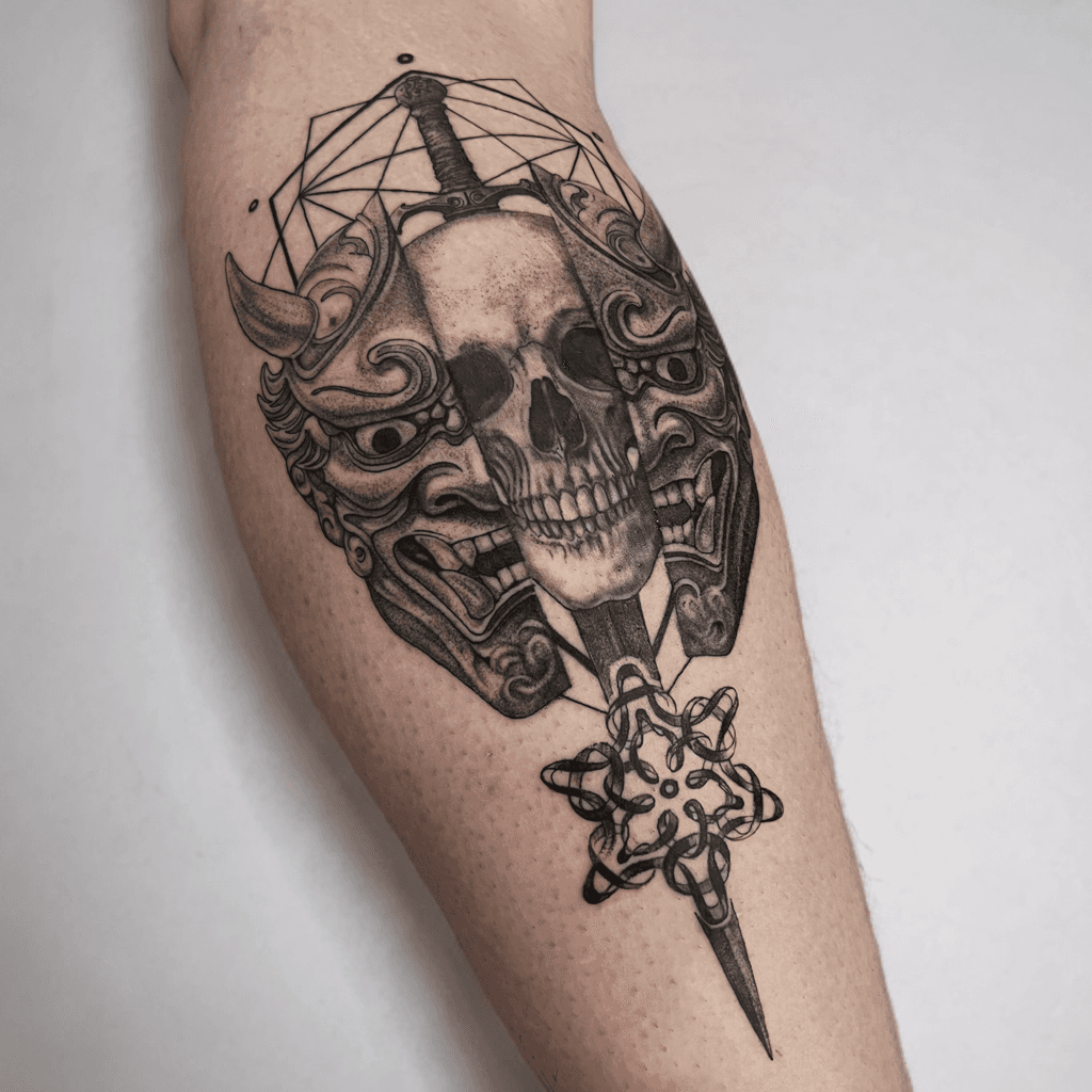 Skull and dagger realism tattoo