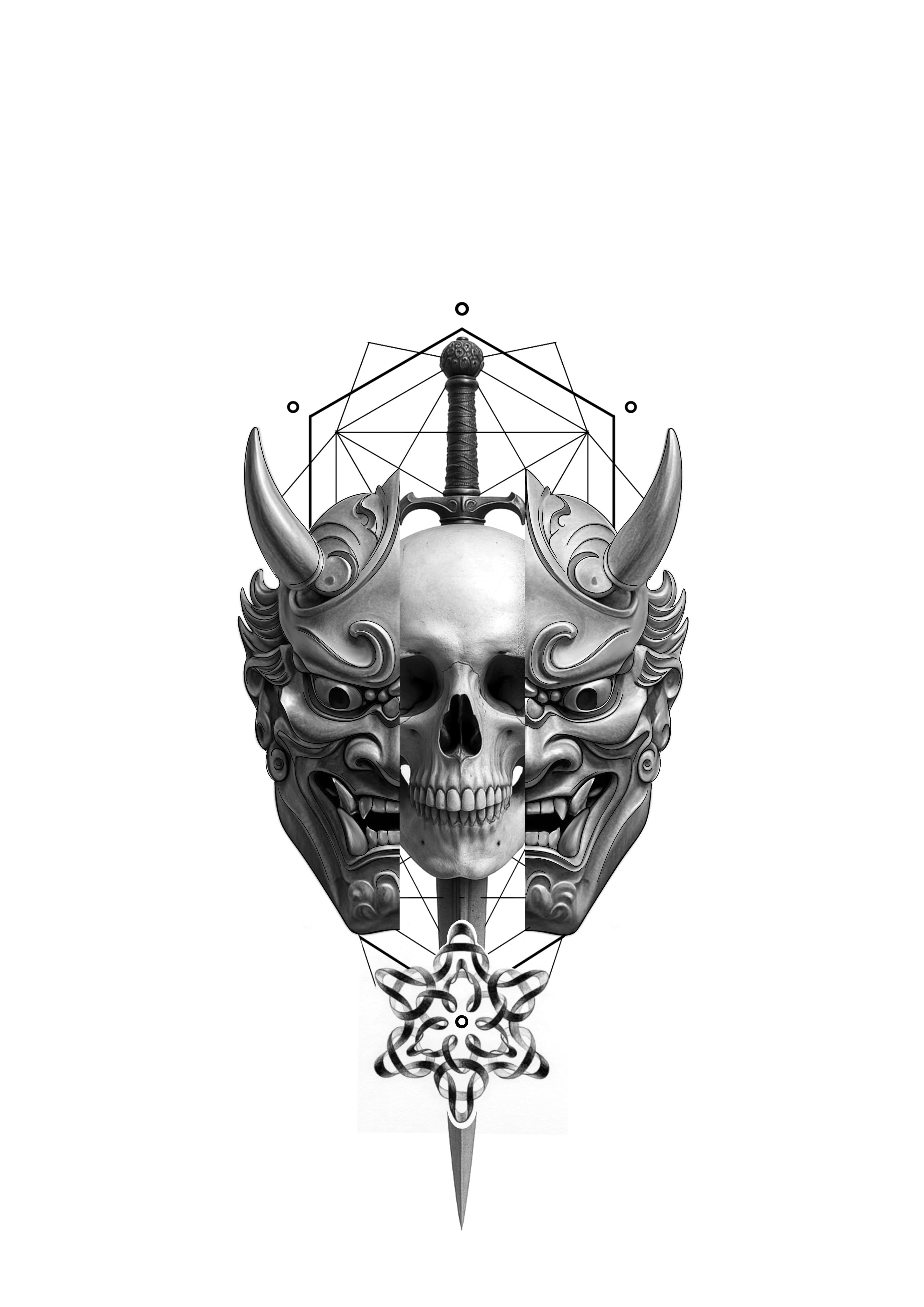 Custom skull and hannya tattoo design